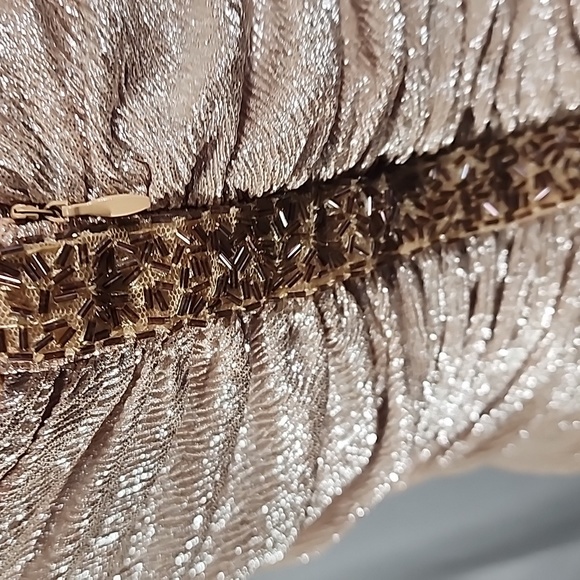 Calvin Klein One Shoulder Ruched Metallic Gown. 10 - Picture 9 of 16